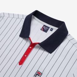 Fila White Line Pin Striped - Naisten Poolopaita - Valkoinen | FI-16919